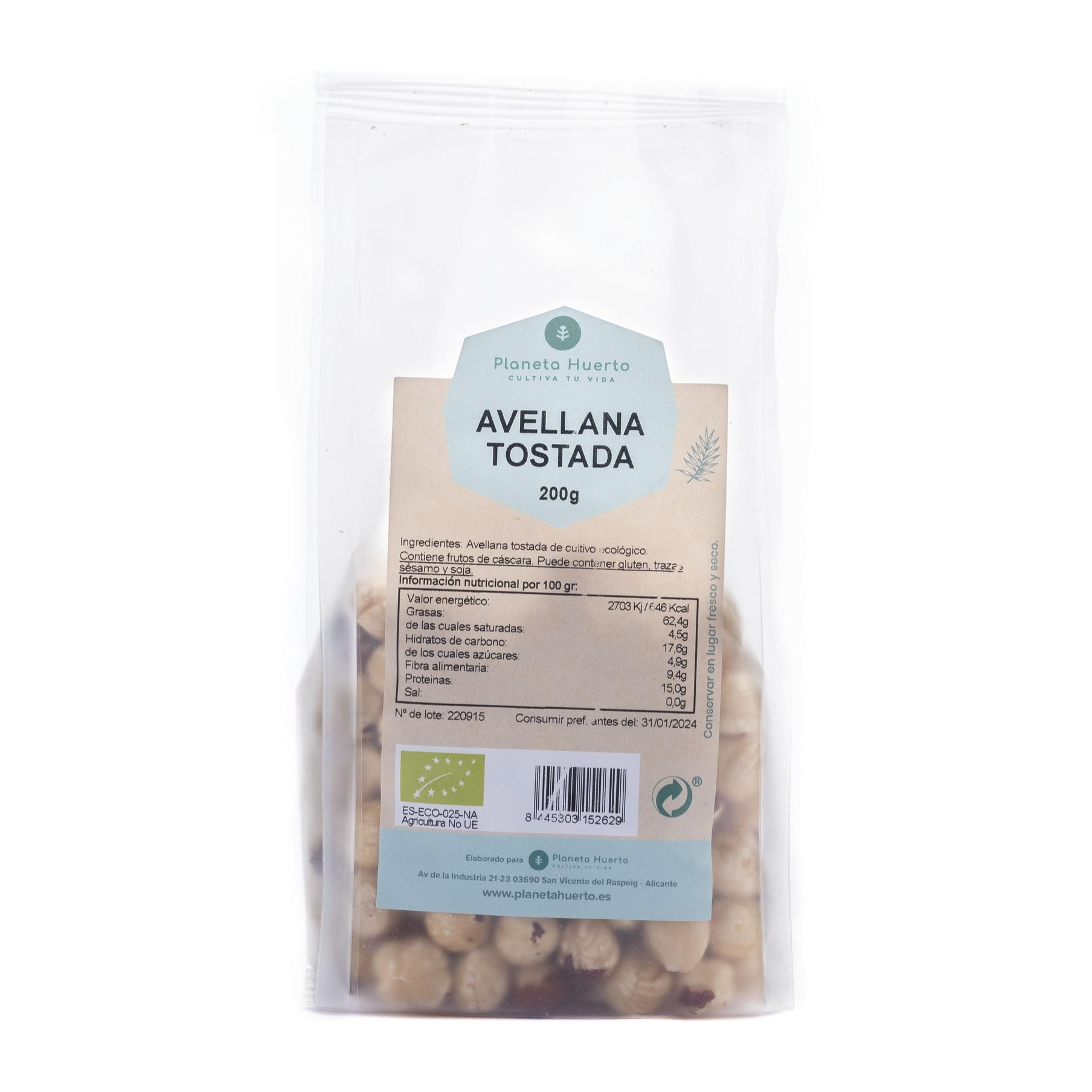 PLANETA HUERTO | Avellanas Tostadas Ecológicas – Fruto Seco Nutritivo, Alto en Proteínas y Vitaminas, Ideal para Snacks y Repostería, Bolsa de 200 g