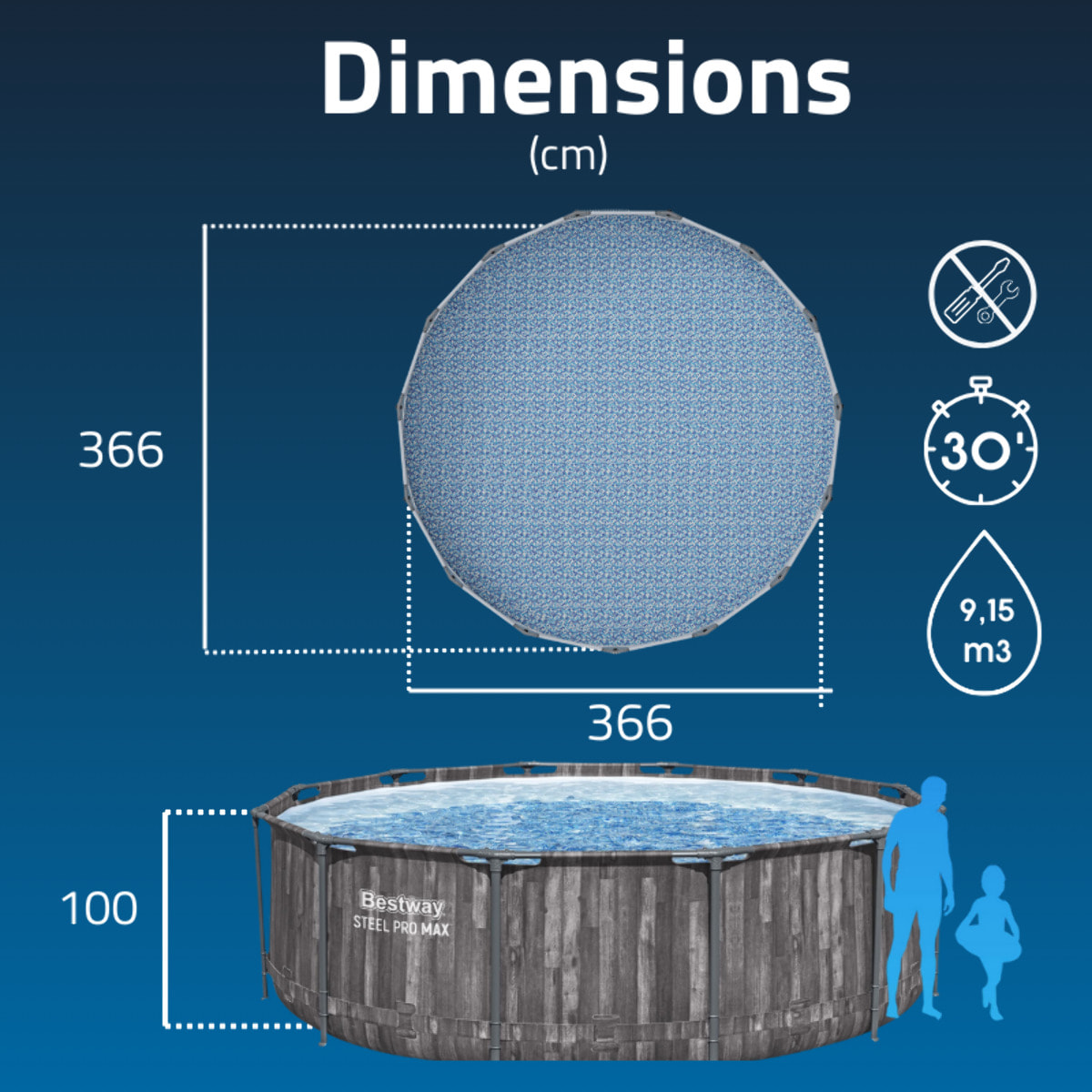 Bestway Piscine hors sol - Ronde - Steel Pro Max - Décor bois - 366 x 100 cm