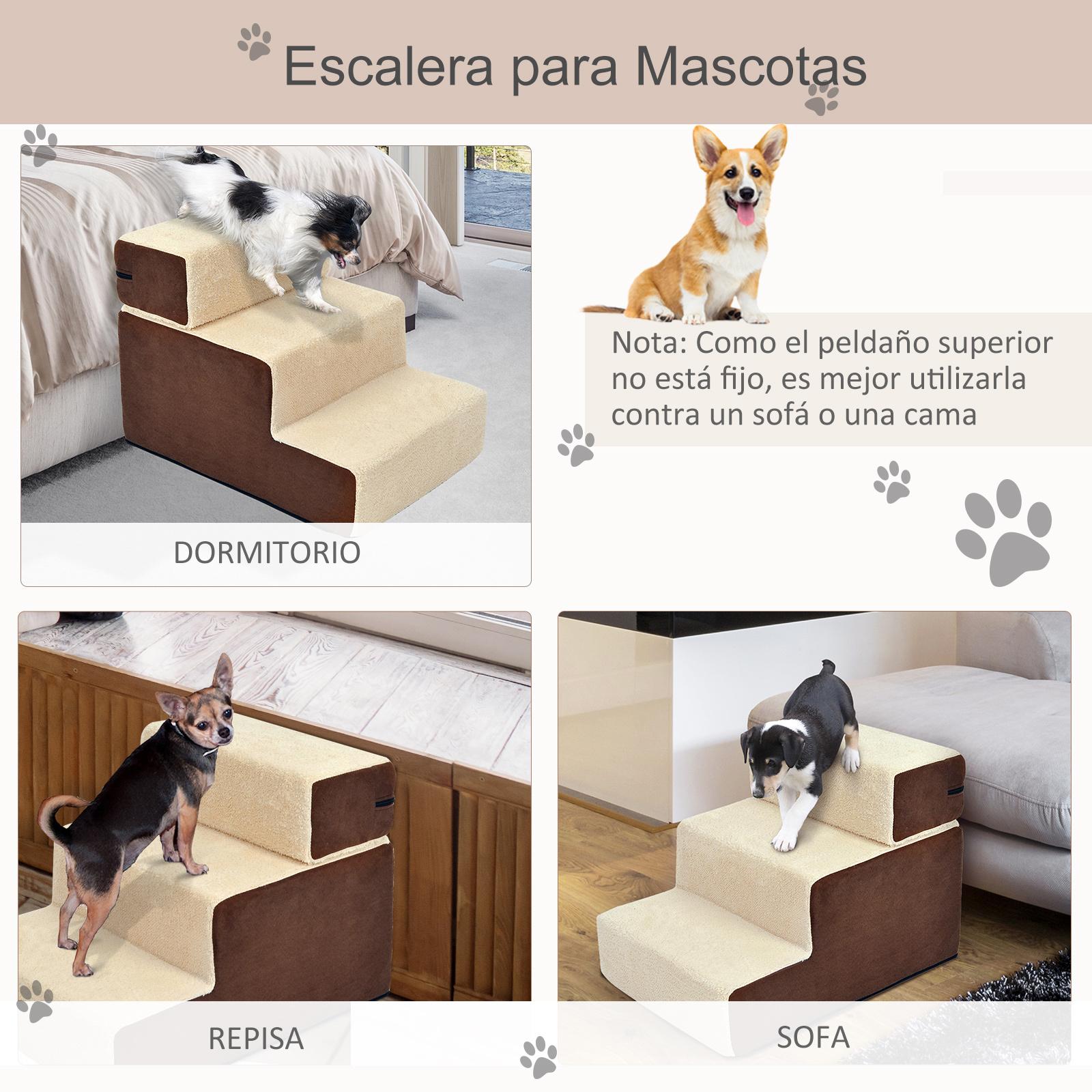 Escalera para Mascota 3 Peldaño Desmontable Funda Extraíble Portátil 54x40x39cm