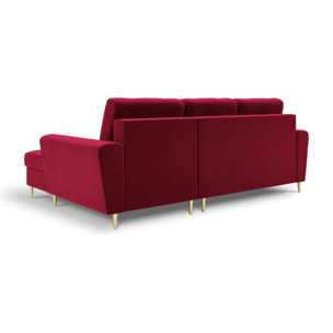 Canapé d'angle droit convertible avec coffre de rangement "Kyoto" 4 places en velours rouge