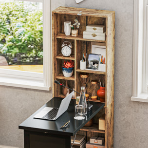 Bureau mural pliable table murale rabattable suspendue sur pied avec bibliothèque tableau à craie intégré panneaux particules bois
