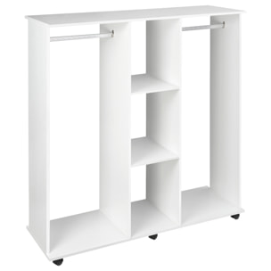 Armario Ropero con Ruedas Armario para Ropa con Barra Estantes Abiertos Organizador para Colgar Ropa de Dormitorio 120x40x128 cm Blanco