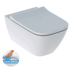 Pack WC Bati-support Geberit Duofix  + WC sans bride Geberit Smyle + Abattant softclose + Plaque blanche (SmyleGeb3)