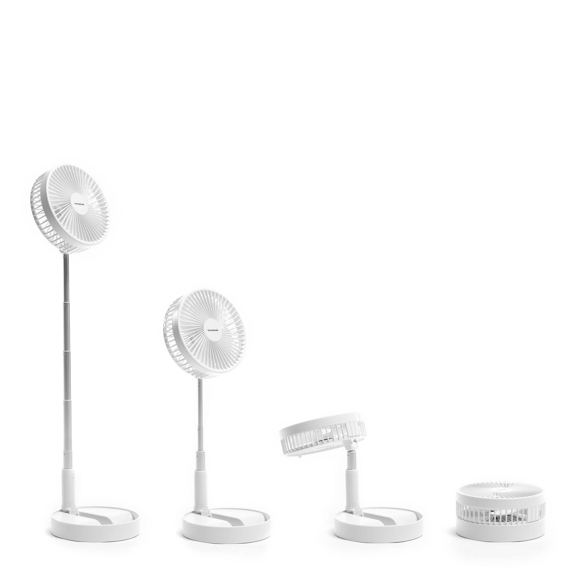 Ventilatore ricaricabile pieghevole 3 in 1 Fandle - 5 V - bianco e argento - 19,8 x 36-100 x 19,8 cm