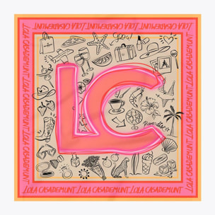 Sciarpa in raso con vari motivi e logo LC