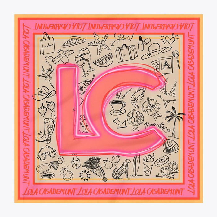 Sciarpa in raso con vari motivi e logo LC