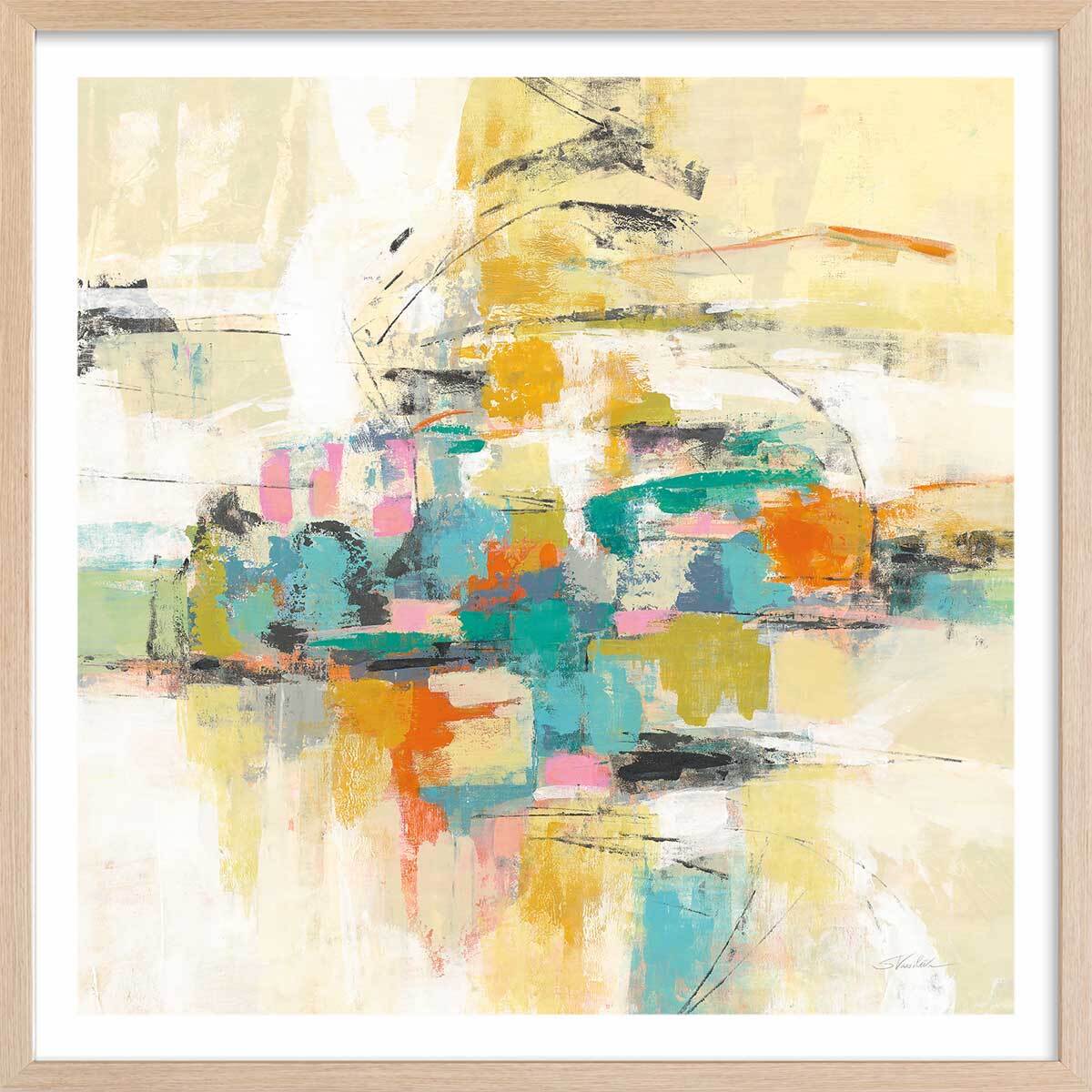 Poster Peinture sur soie Affiche + cadre en bois - Chêne