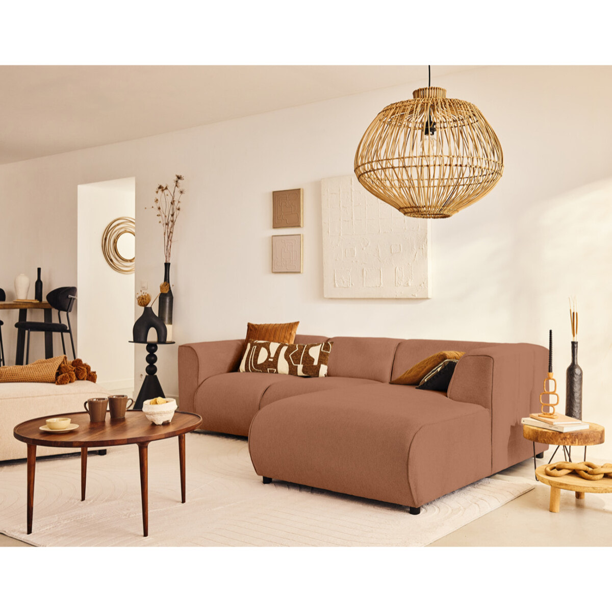 Suaro - Module d'assise méridienne droit en tissu texturé - Terracotta