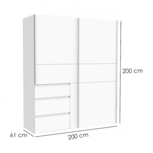 Armoire portes coulissantes 3 tiroirs bois L200 cm - 2 coloris - LOOKY