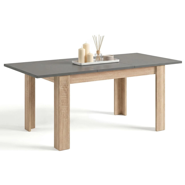 Mesa de comedor extensible en roble canadian y gris grafito 140-190x90 cm Sira Roble Canadian - Gris Grafito