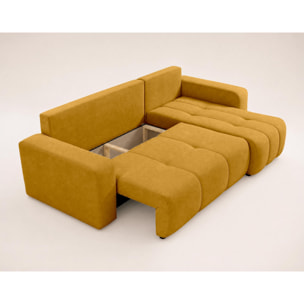 Nicole - canapé d'angle réversible 4 places convertible avec coffre en tissu - Jaune