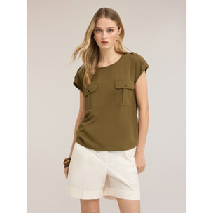 Motivi - Blusa in viscosa con tasche - Verde militare