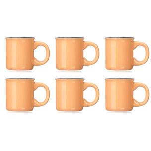 Set di 6 tazze beige per caffè in porcellana con supporto in metallo. Capacità di 100 ml.