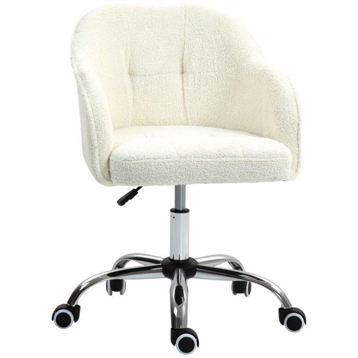 Chaise de bureau tissu bouclette design hauteur réglable pivotante piètement acier crème