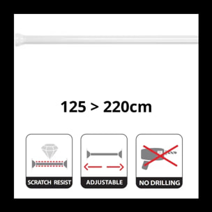 Barre tringle pour rideau de douche ou baignoire extensible sans perçage en Alu KRETA 125-220cm Blanc Spirella
