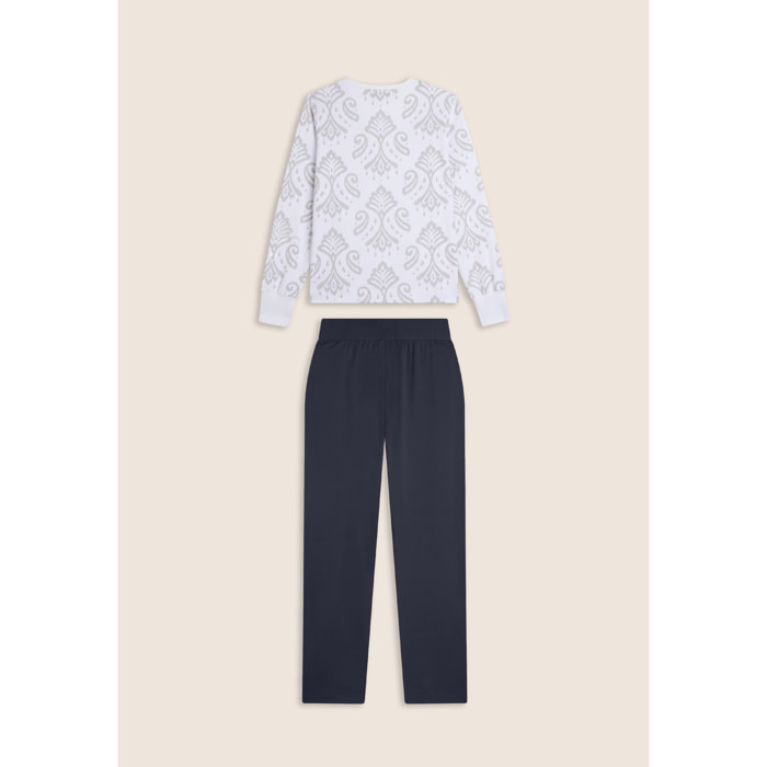 Tuta donna in jersey con felpa girocollo stampa floreale