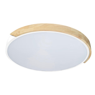 Forlight - Plafón LED 64W Regulable, Luz Ajustable 3000K-6000K, Diseño Moderno Blanco y Madera, Diámetro 61 cm, Ideal para Interiores Acogedores y Luminosos
