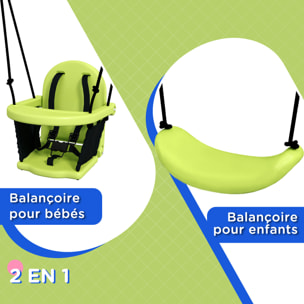 Portique balançoire évolutive - siège haut, accoudoirs, ceinture sécurité 5 points, barre protection - métal époxy gris vert