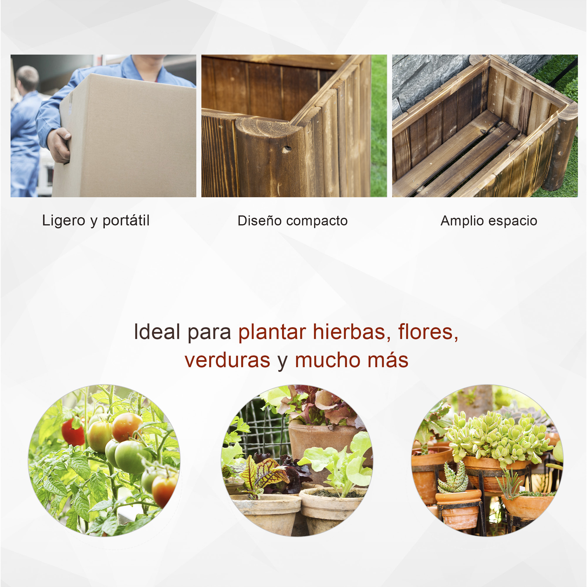 Jardinera de Madera Arriate de Jardín Macetero Rectangular con 4 Patas para Cultivos Verduras Flores en Patio Balcón Terraza 70x35x30 cm Natural