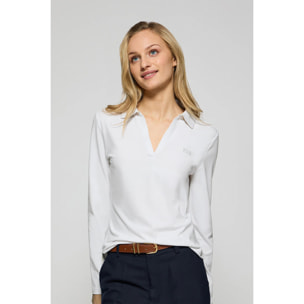 Polo Pia blanco sin botones con logo Polo Club engomado