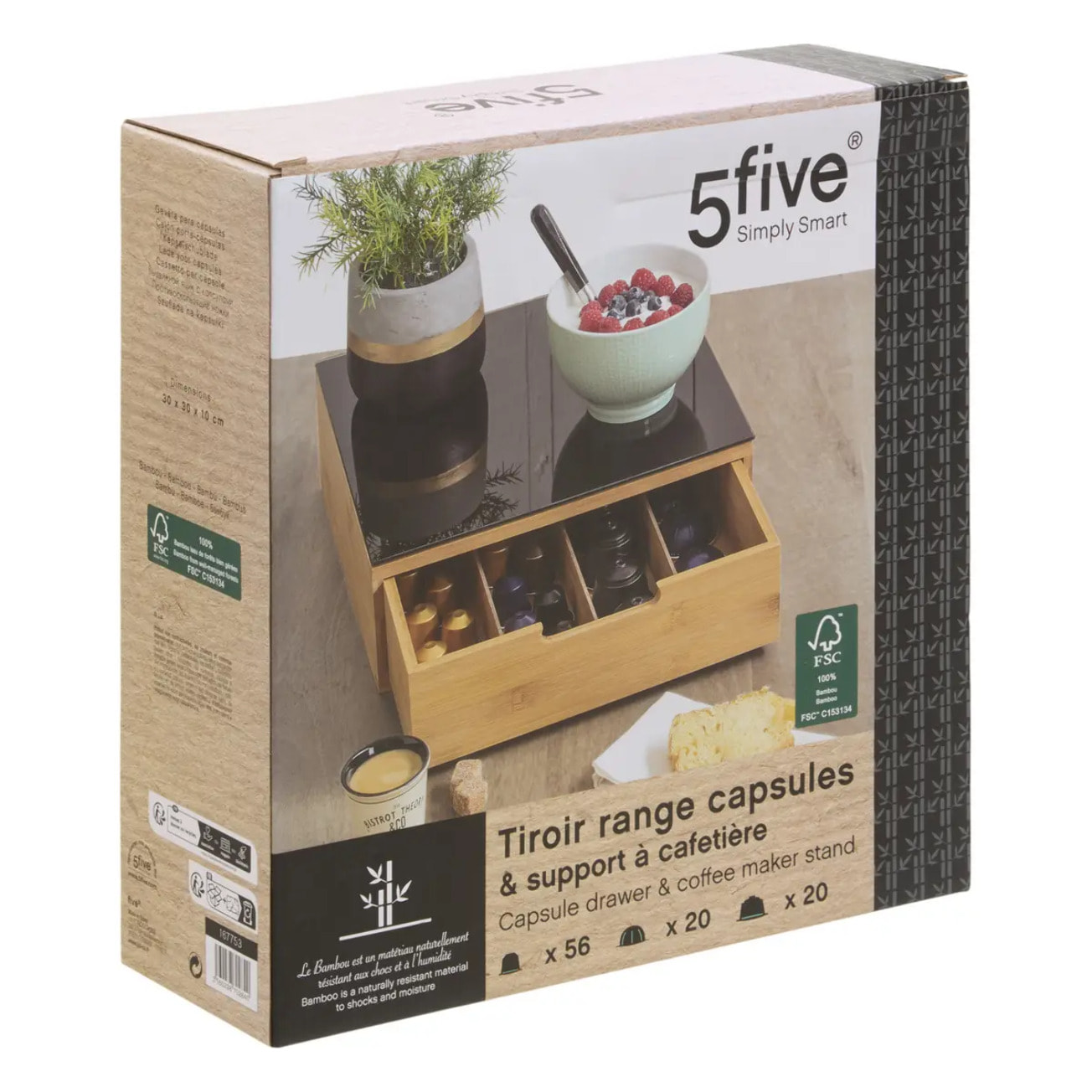 Porte-capsules tiroir bambou