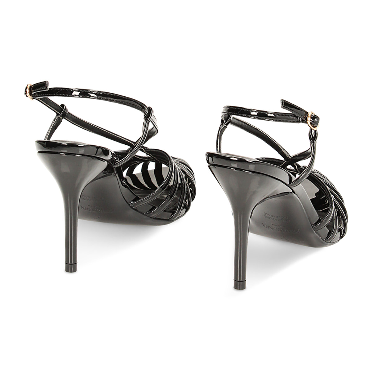 Sandalias de tacón negras de charol