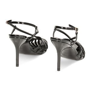 Sandalias de tacón negras de charol