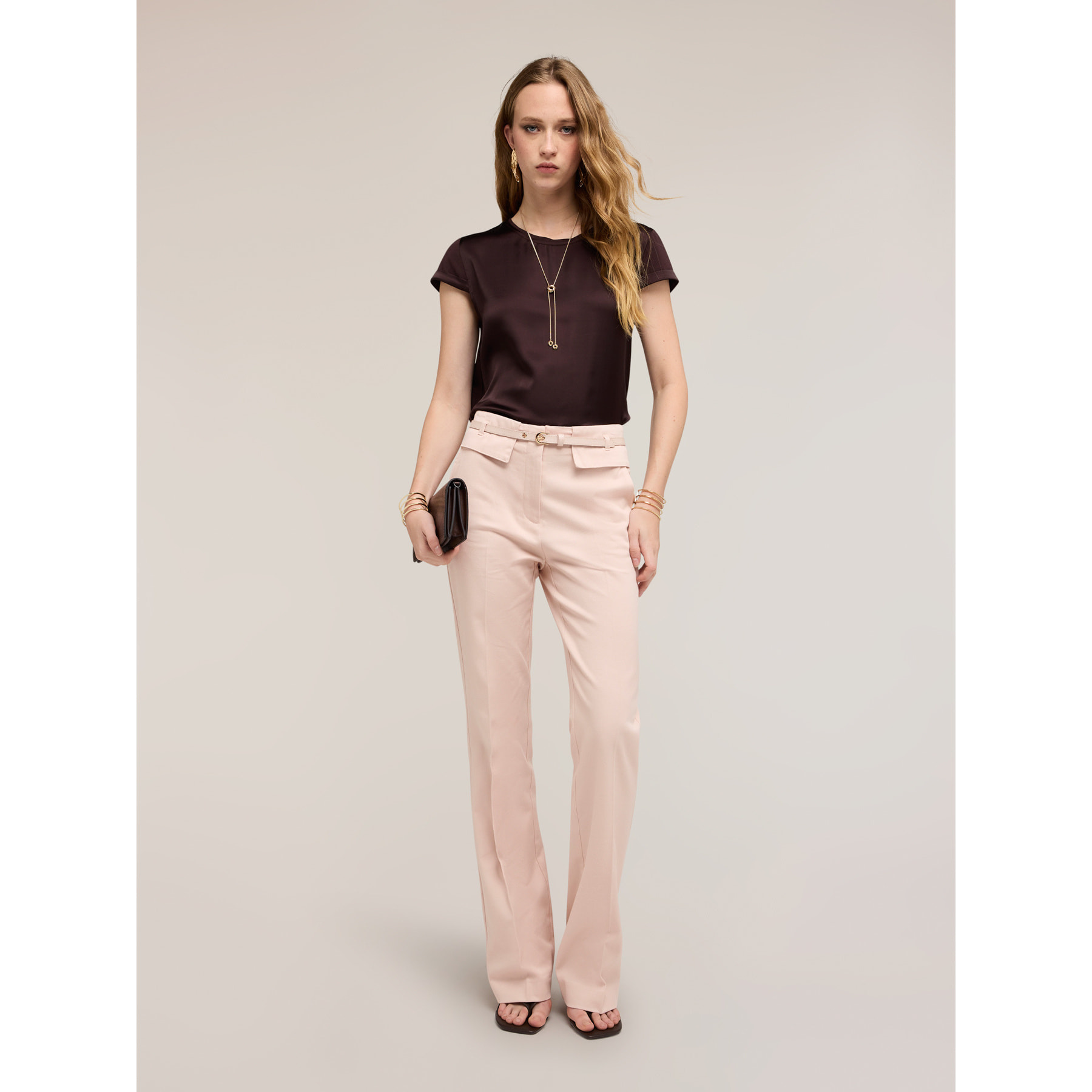 Motivi - T-shirt bimaterica - Marrone