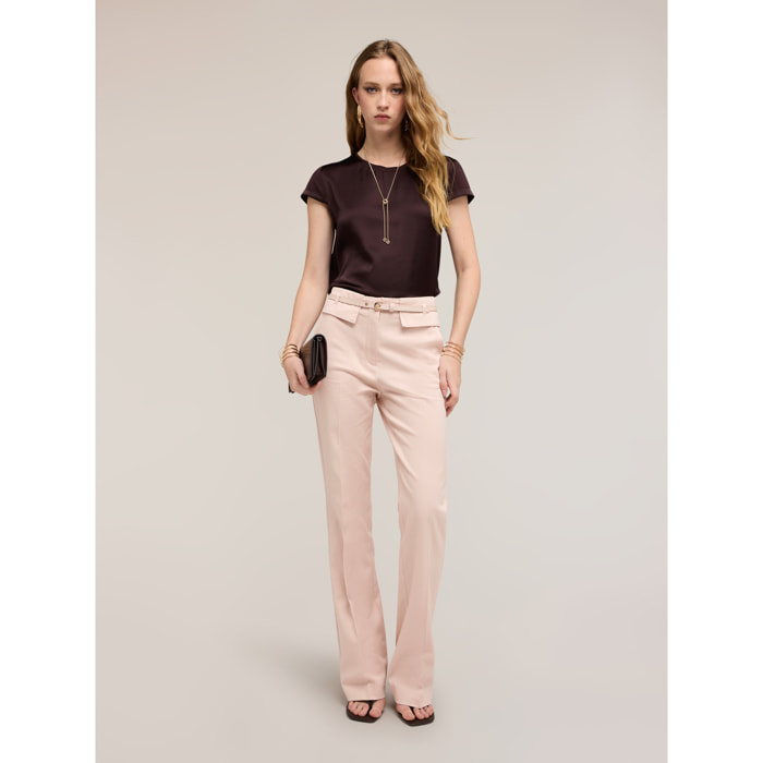 Motivi - T-shirt bimaterica - Marrone