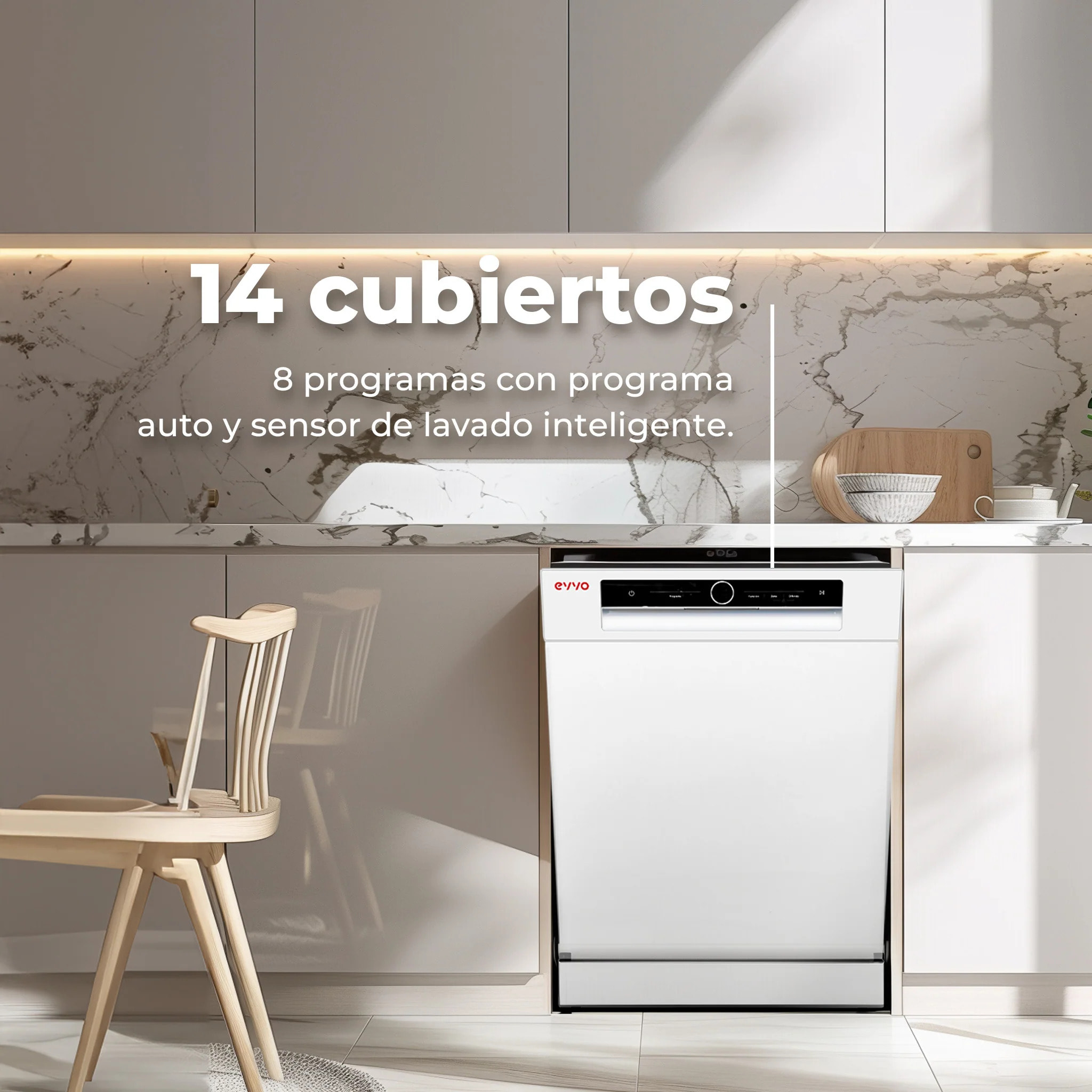 Lavavajillas EVVO D4X, 14 Cubiertos, 8 Programas, Inox, Ancho 600 mm
