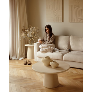 Mesa auxiliar redonda de microcemento en tono beige 45x50cm Alto: 50 Largo: 45 Ancho: 45