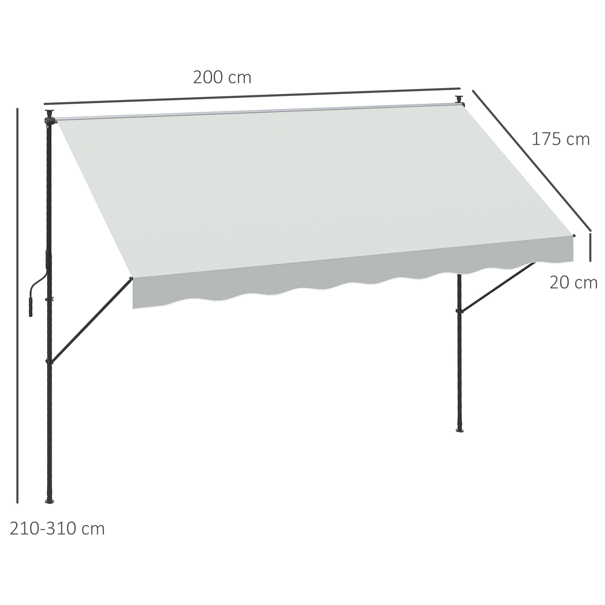 Toldo Manual Retráctil 300x170x200-290 cm Toldo Ajustable con Manivela Protección Solar UV40+ Prueba de Viento