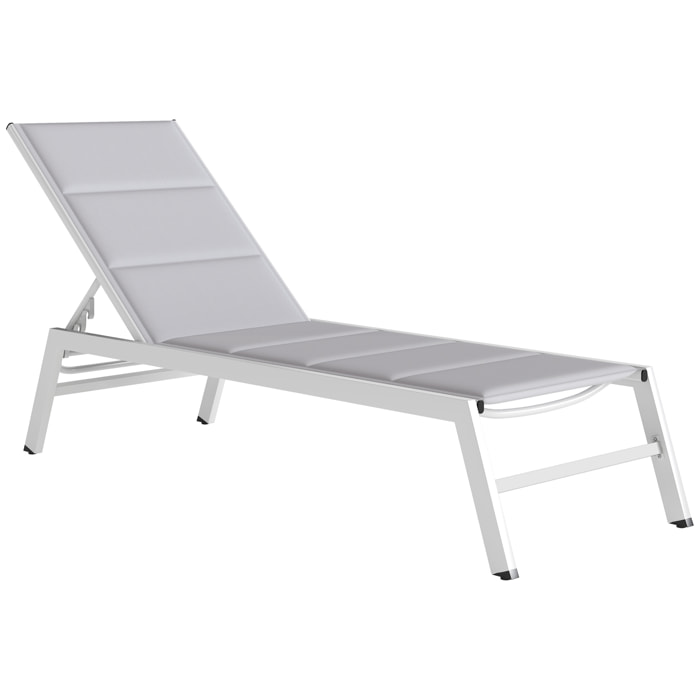 Bain de soleil réglable 6 positions 1 place aluminium gris clair