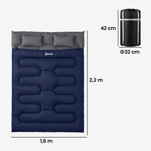 Saco de Dormir Doble Adulto, Ligero, Tamaño Queen para 2 Personas 3 Estaciones, Saco de Dormir Rectangular con 2 Almohadas y Bolsa Transporte, para Días Fríos, Acampar, Senderismo Azul Oscuro