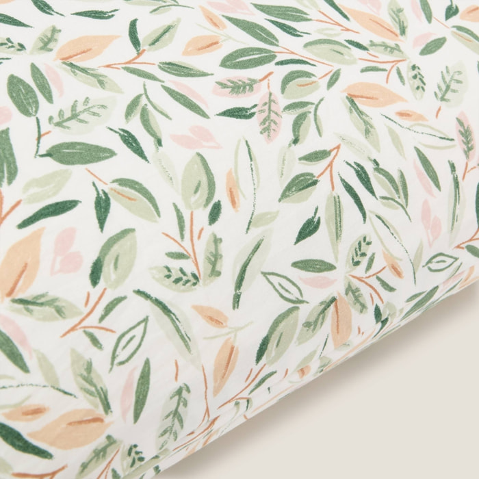 Funda cojín hojas Pra color verde 100% Algodón percal