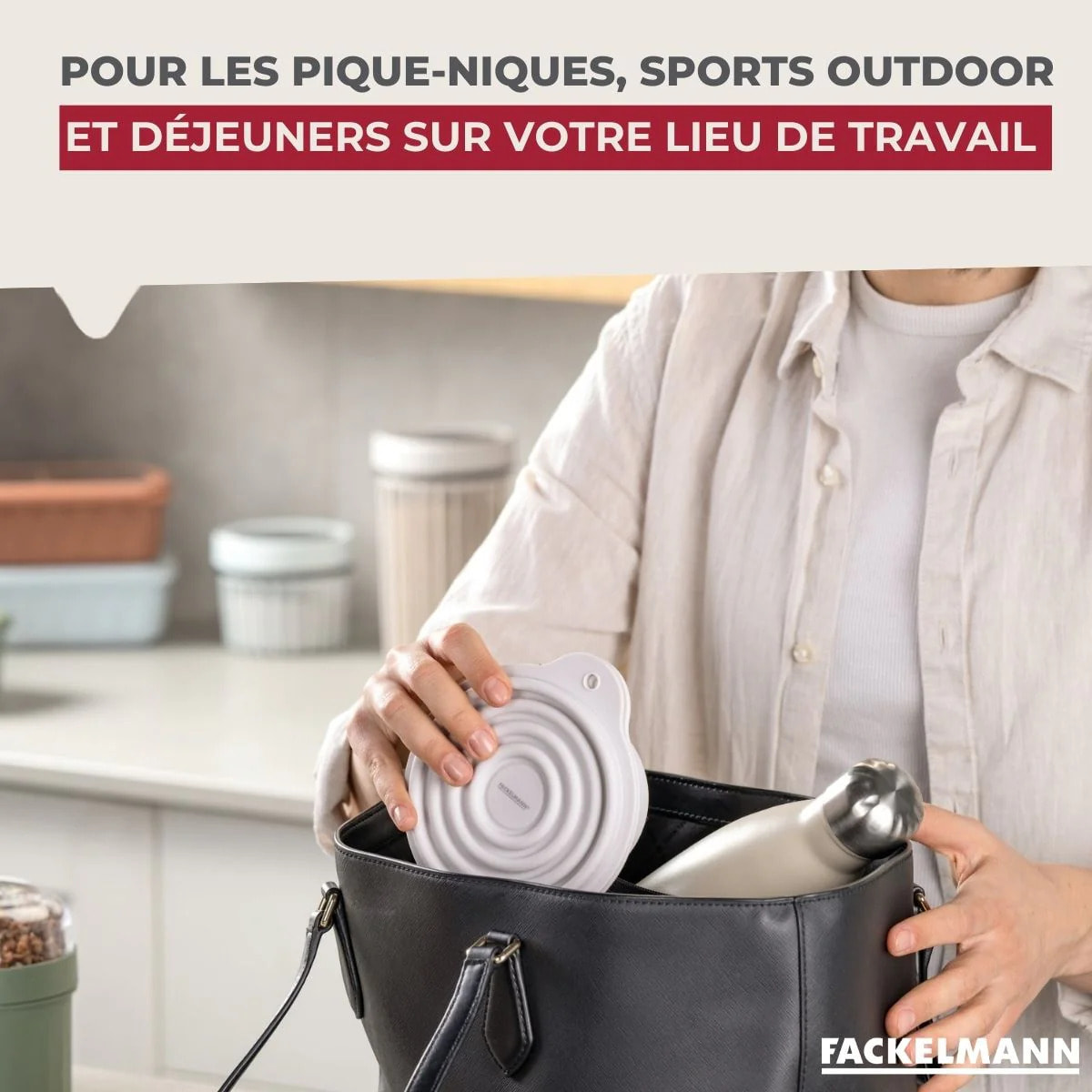 Lot de 4 Boîtes à Snacks Pliables en Silicone Blanc avec Set de 3 Boîtes à Sauce Fackelmann Storage