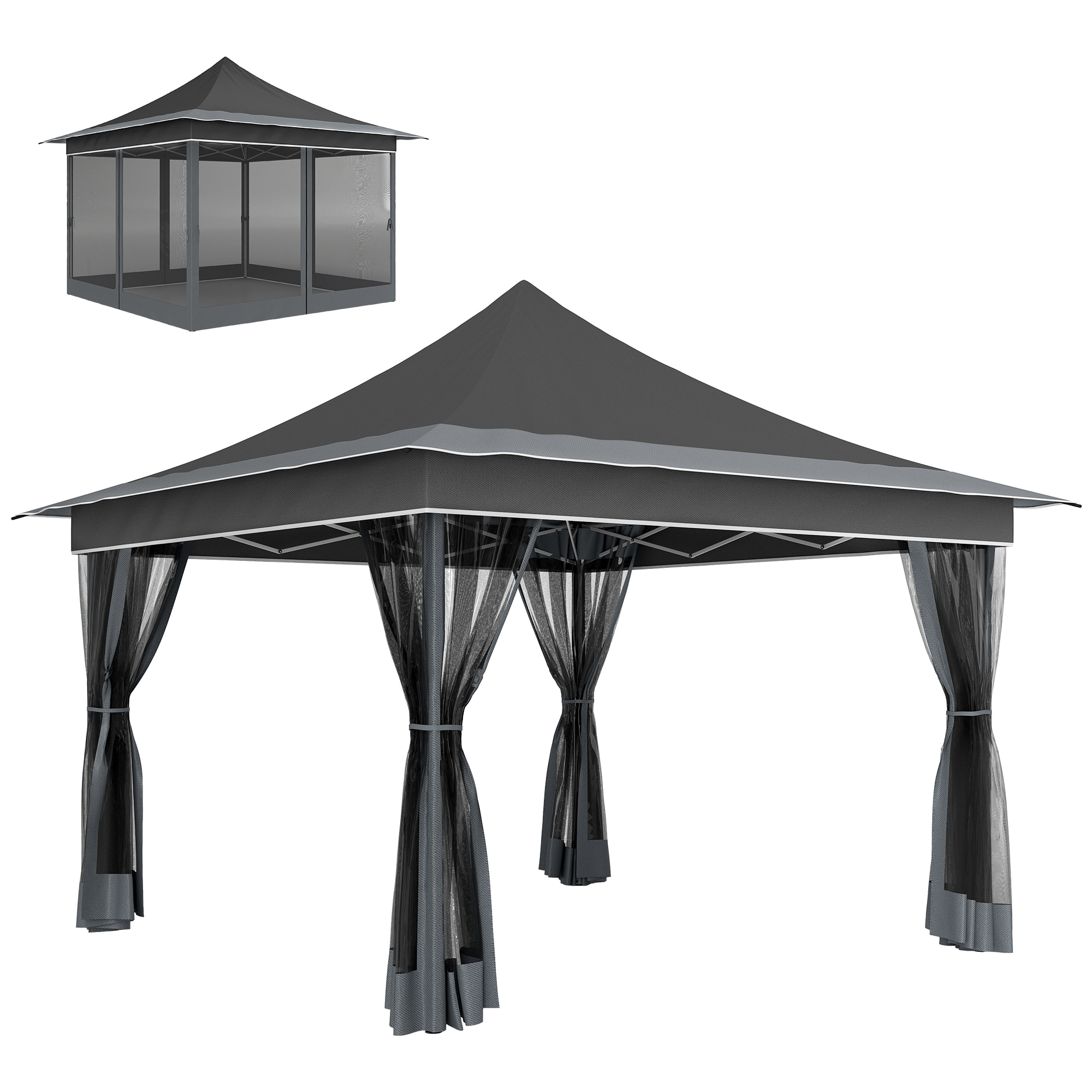 Carpa Plegable 3,5x3,5x3 m Cenador de Jardín con Altura Ajustable 4 Mosquiteras Protección UV50+ Impermeable y Bolsa de Transporte Gazebo para Exterior Fiestas Camping Gris Oscuro