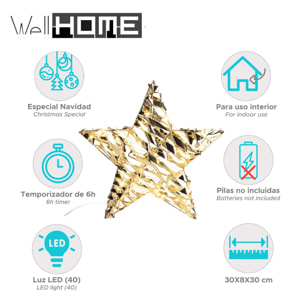 decoración colgante con forma de estrella con 40 luces micro led 30x8x30cm