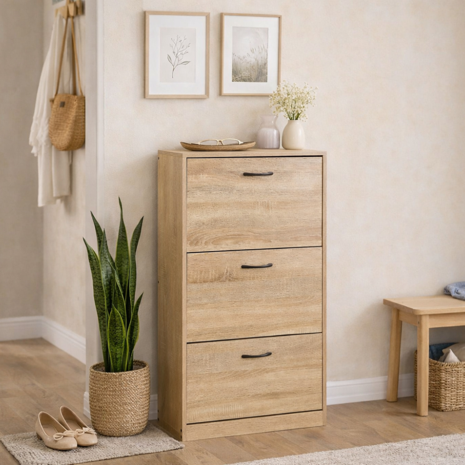 HALLI Meuble à chaussures 116x60cm chêne