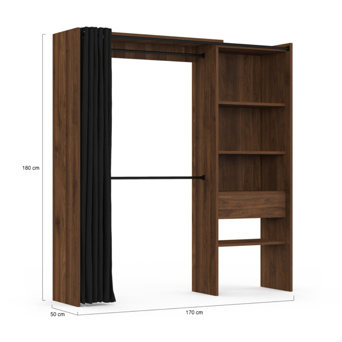 Dressing Aline extensible 120-170cm effet noyer 1 colonne
