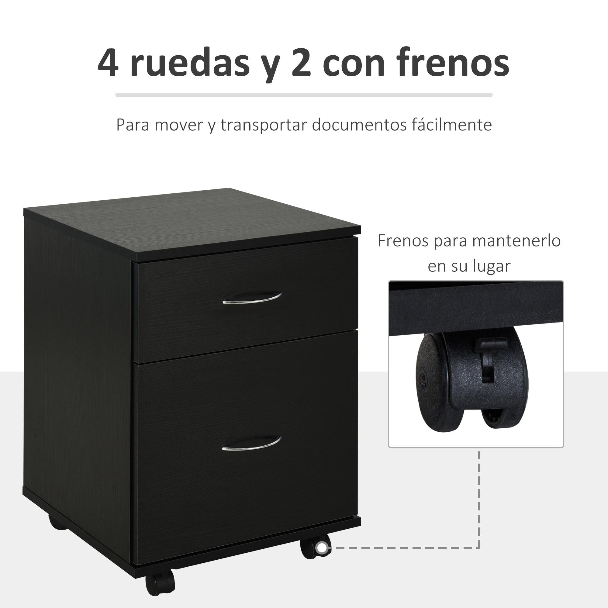 Archivador con Ruedas tipo Cajonera de Madera para Oficina 41x39x58cm Negro