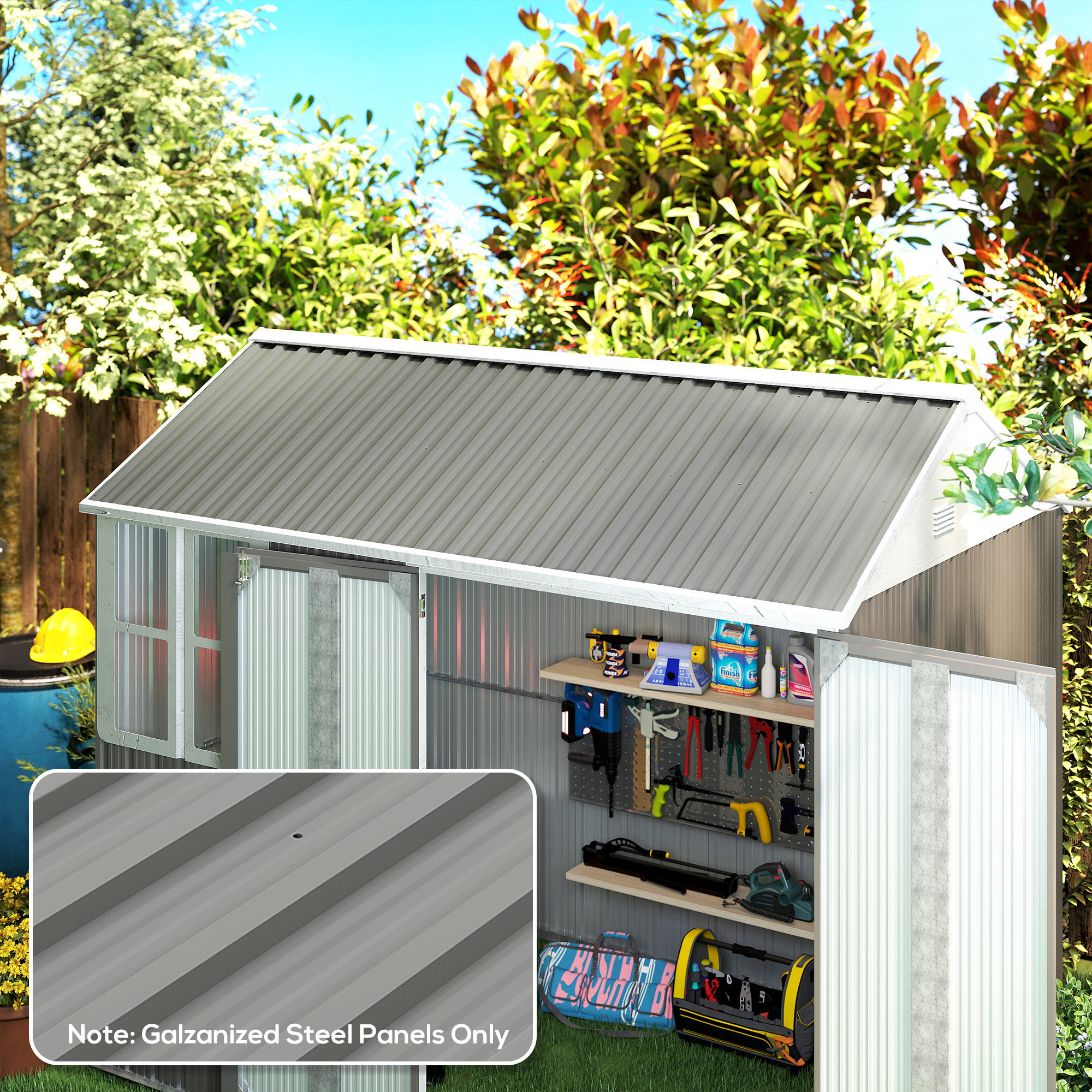 12x Paneles para Tejado de Acero Galvanizado, Chapas Perfiladas de Techo 7m², para Caseta de Herramientas, Cobertizo, Garaje, Exterior, 129x45cm, Gris Claro