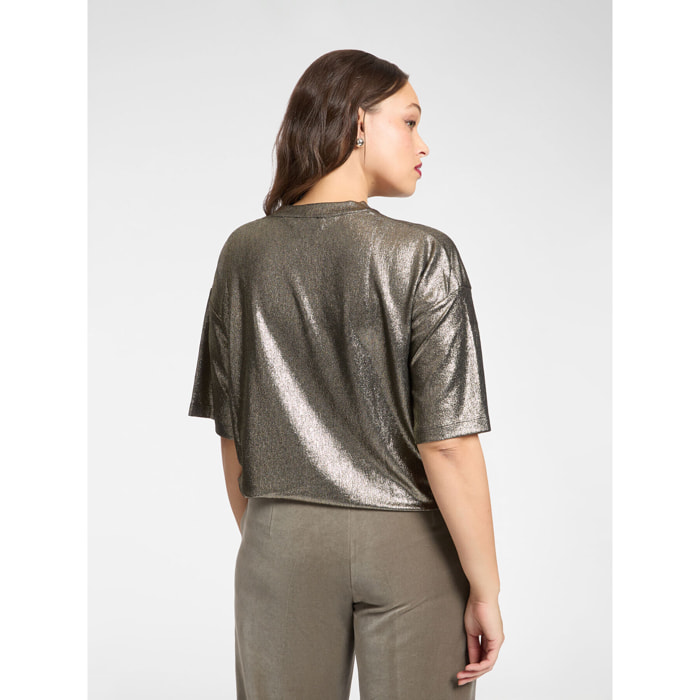 Elena Mirò - Camiseta de punto laminado - Oro