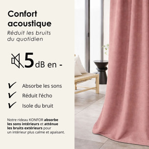Rideau thermique phonique et semi occultant à galons fronceurs KONFOR - Rose