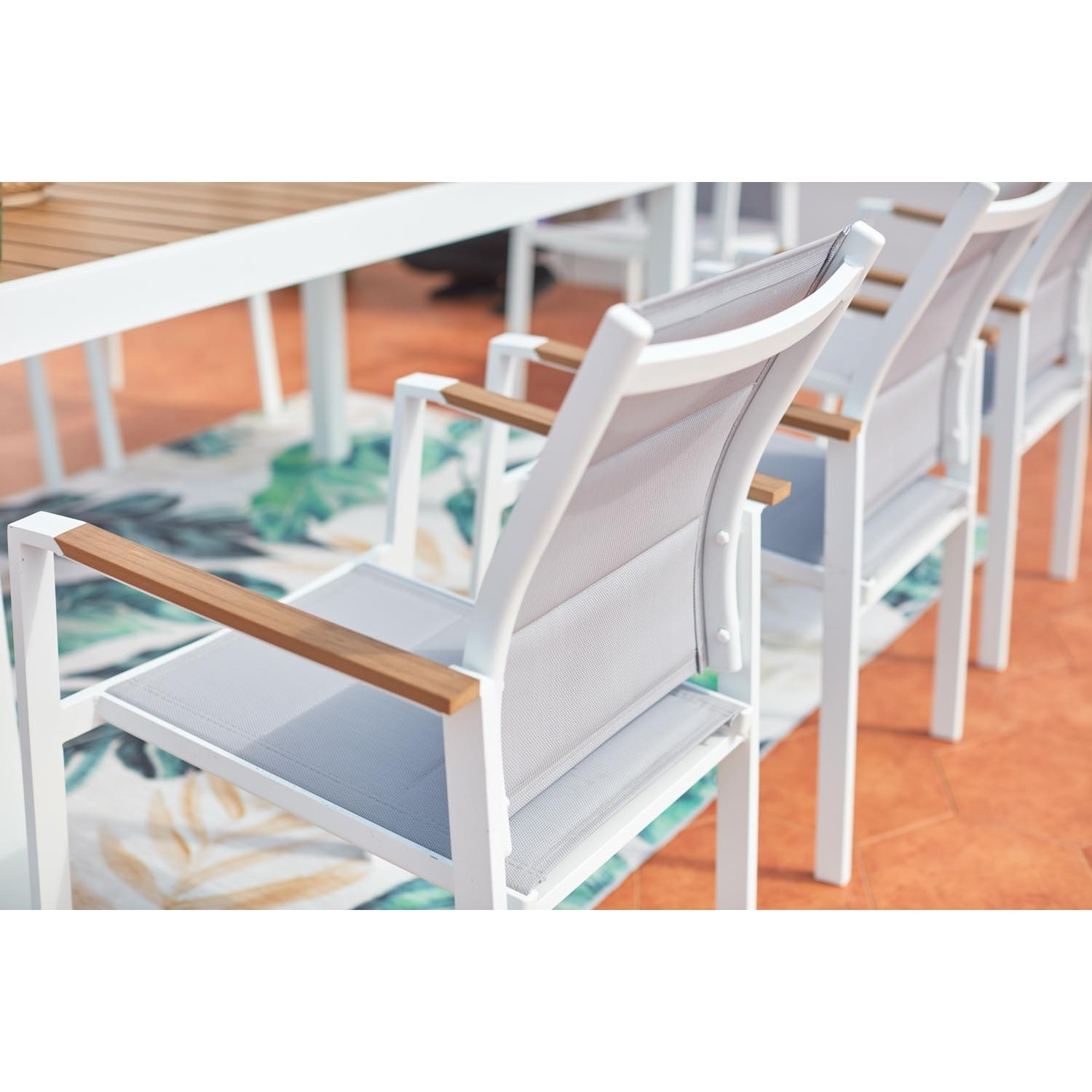 Salon de jardin 8 places aluminium blanc et bois TIFAINE