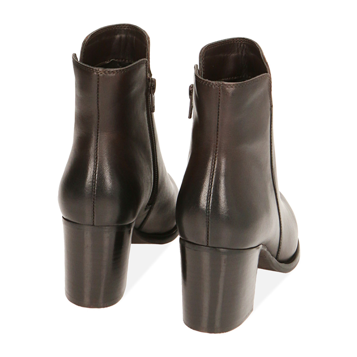 Botines de piel marrón oscuro, tacón de 6,5 cm