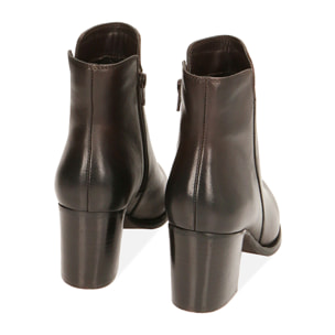 Botines de piel marrón oscuro, tacón de 6,5 cm