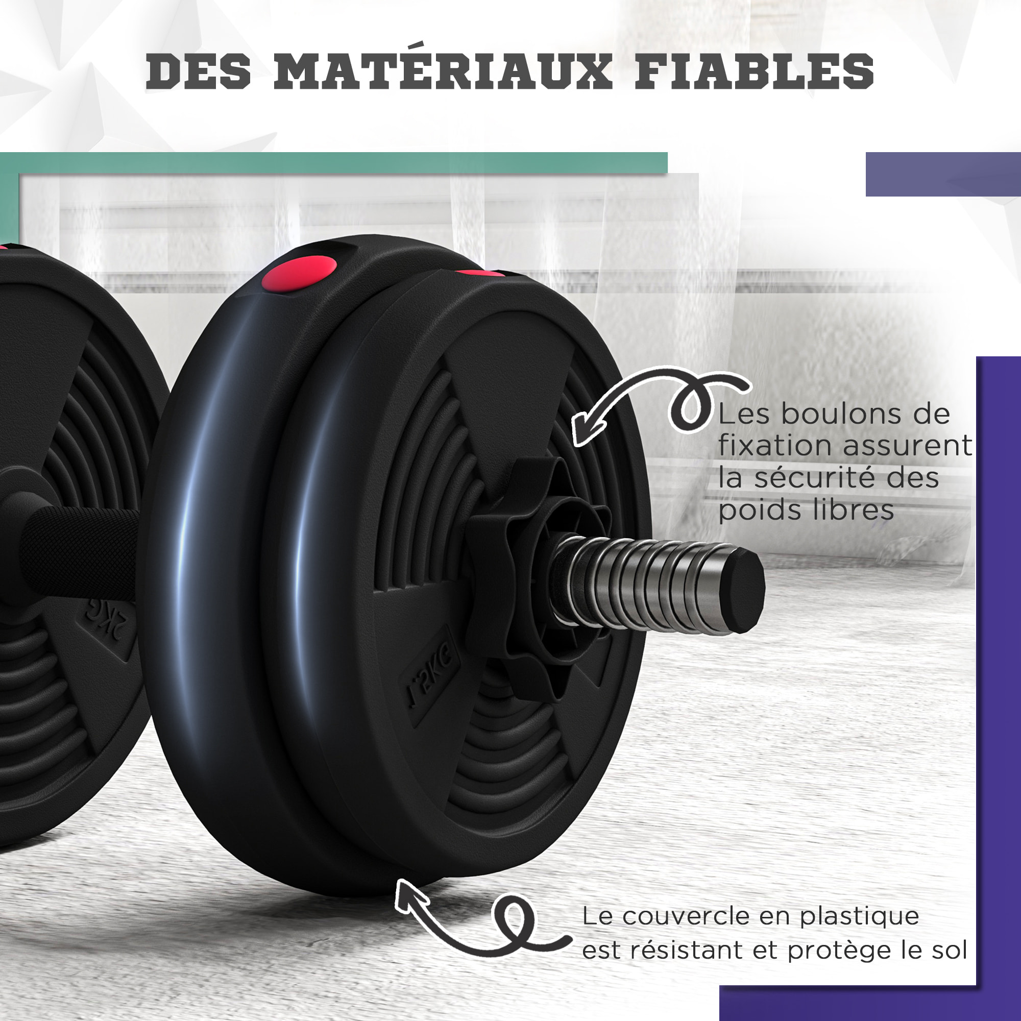Haltères 2 en 1 réglables - haltères libres 15 Kg - barres incluses - entraînement musculaire & haltérophilie - noir rouge