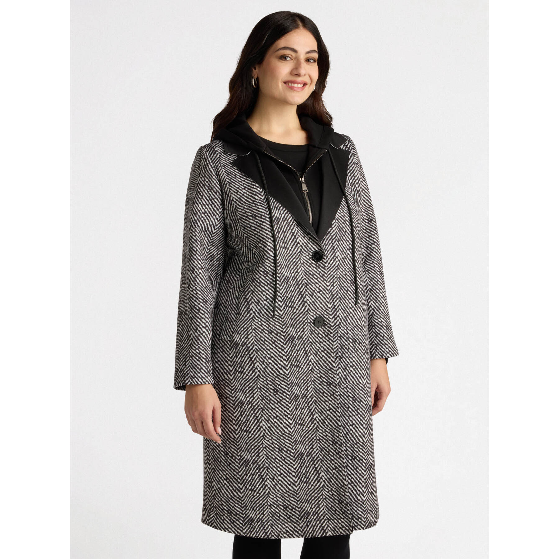 Fiorella Rubino - Cappotto in scuba con cappuccio - Nero
