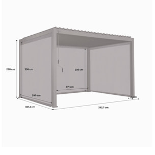 Pergola bioclimatique en aluminium. lames orientables 3x4m + 2 stores 3m + 1 store 4m TRIOMPHE blanc